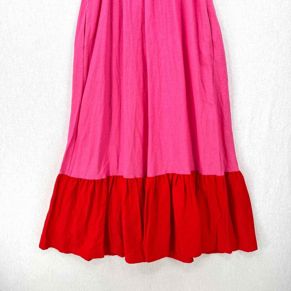 TABITHA BROWN X TARGET Tie Front Linen Maxi Dress XS Pink Red Colorblock Strappy - Picture 8 of 14